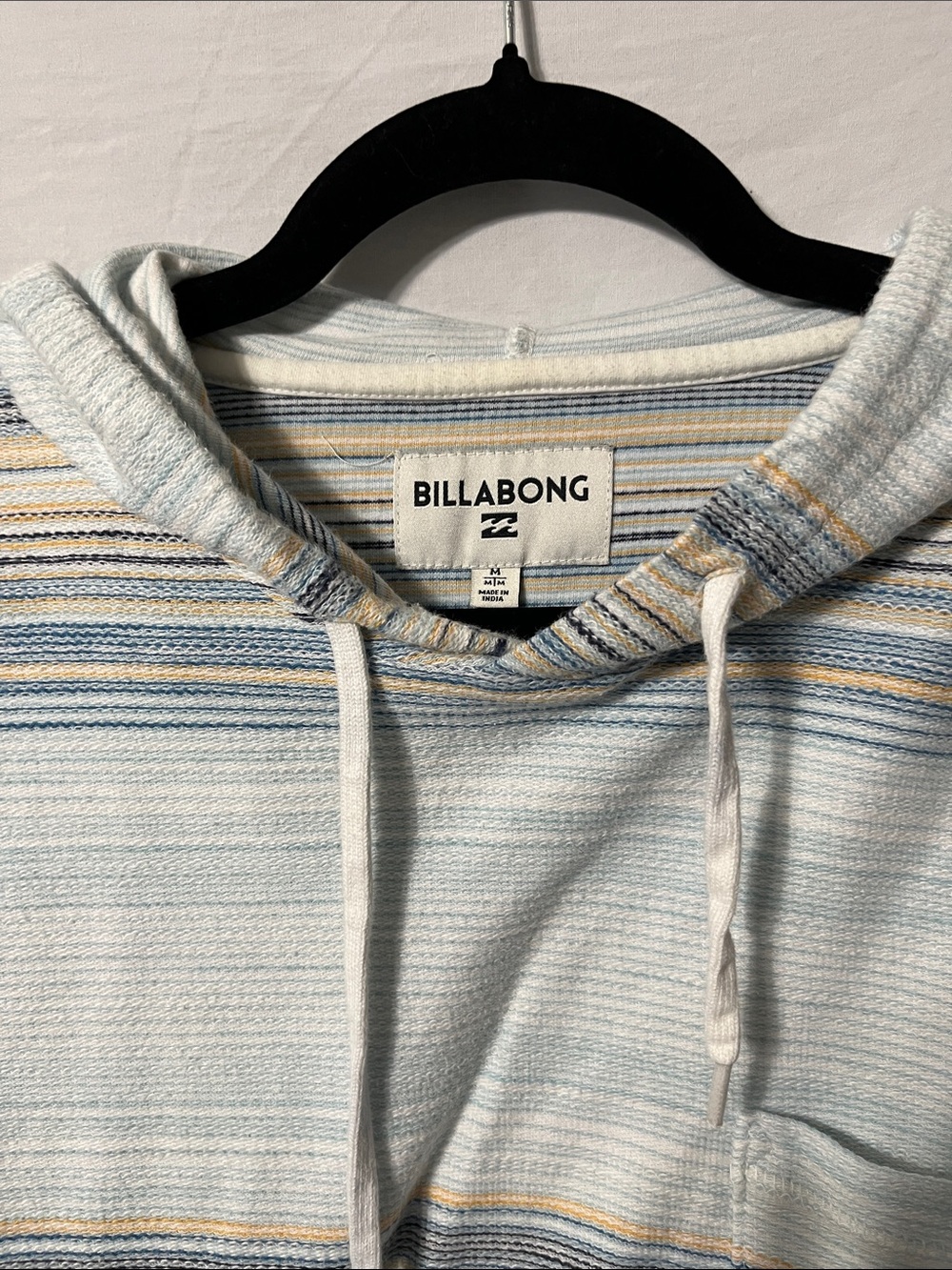 Billabong Light Blue and Beige Striped Hooded Long Sleeve Shirt - Picture 2 of 5